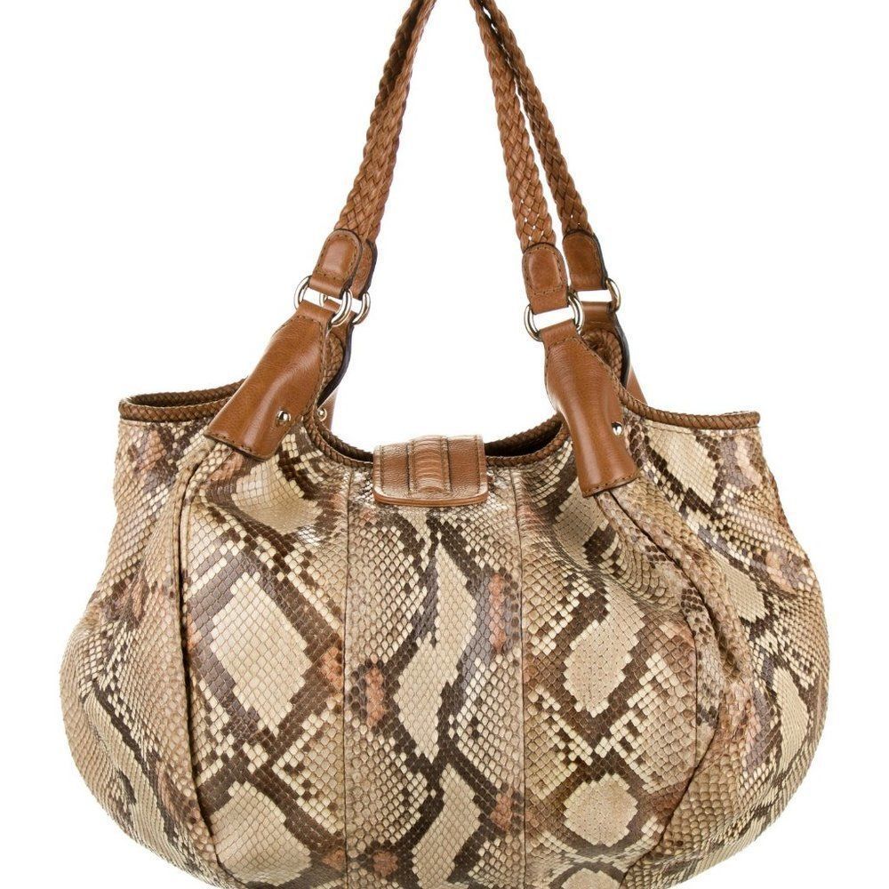 Gucci Python Brown Bag W/ Chocolate Lining - image 3